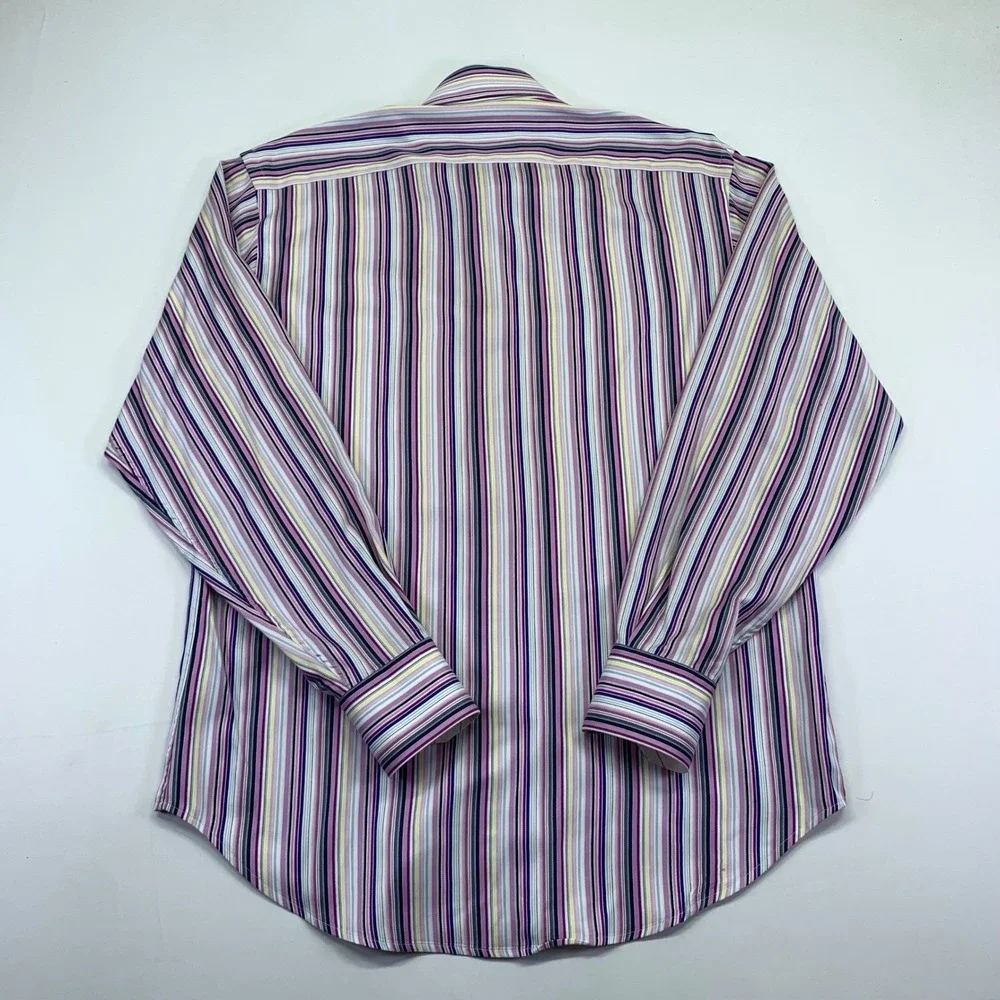 Thomas Dean Mens Striped Button Down Shirt M Medium Multicolor Cotton Longsleeve